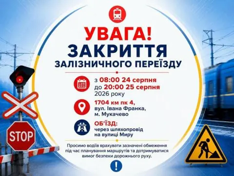 У Мукачеві на дві доби перекриють залізничний переїзд на Франка